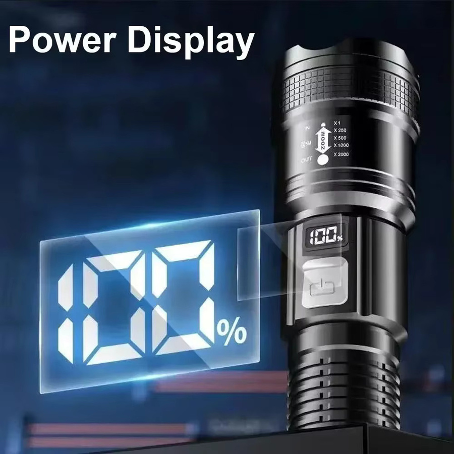 BALDR Taktische LED Taschenlampe mit Display und USB-Aufladung in Schwarz - Bild 5