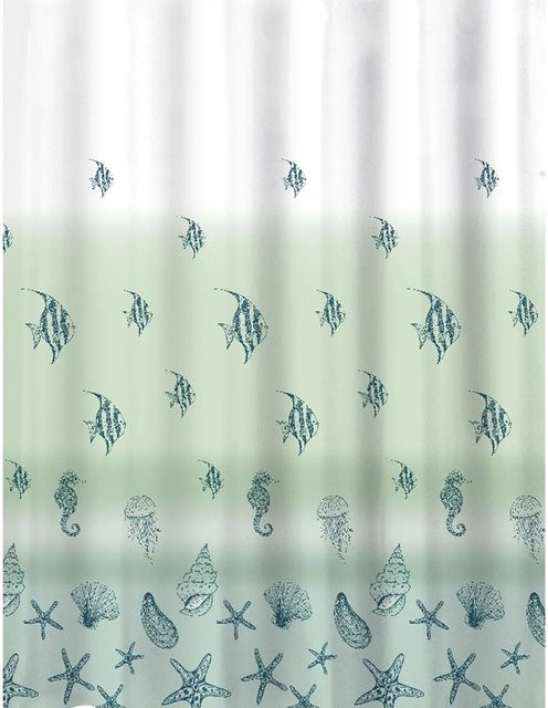 Euroshowers Duschvorhang aus Polyester mit Metallösen und 12 Ringen, wasserabweisend und antibakteriell, Höhe: 200 cm, Breite: 180 cm - Bild 1