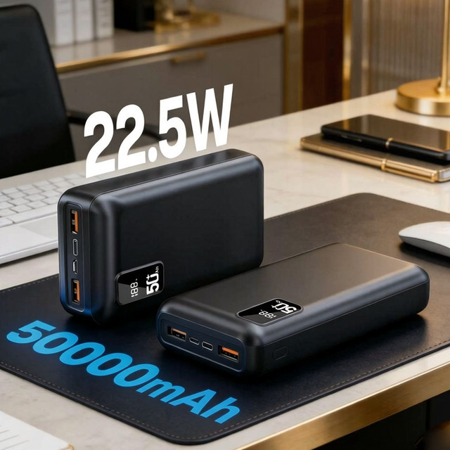 Hganus Powerbank 50000mAh mit 22,5W Schnellladung QC PD3.0 und USB-C Ausgang in Schwarz - Bild 1