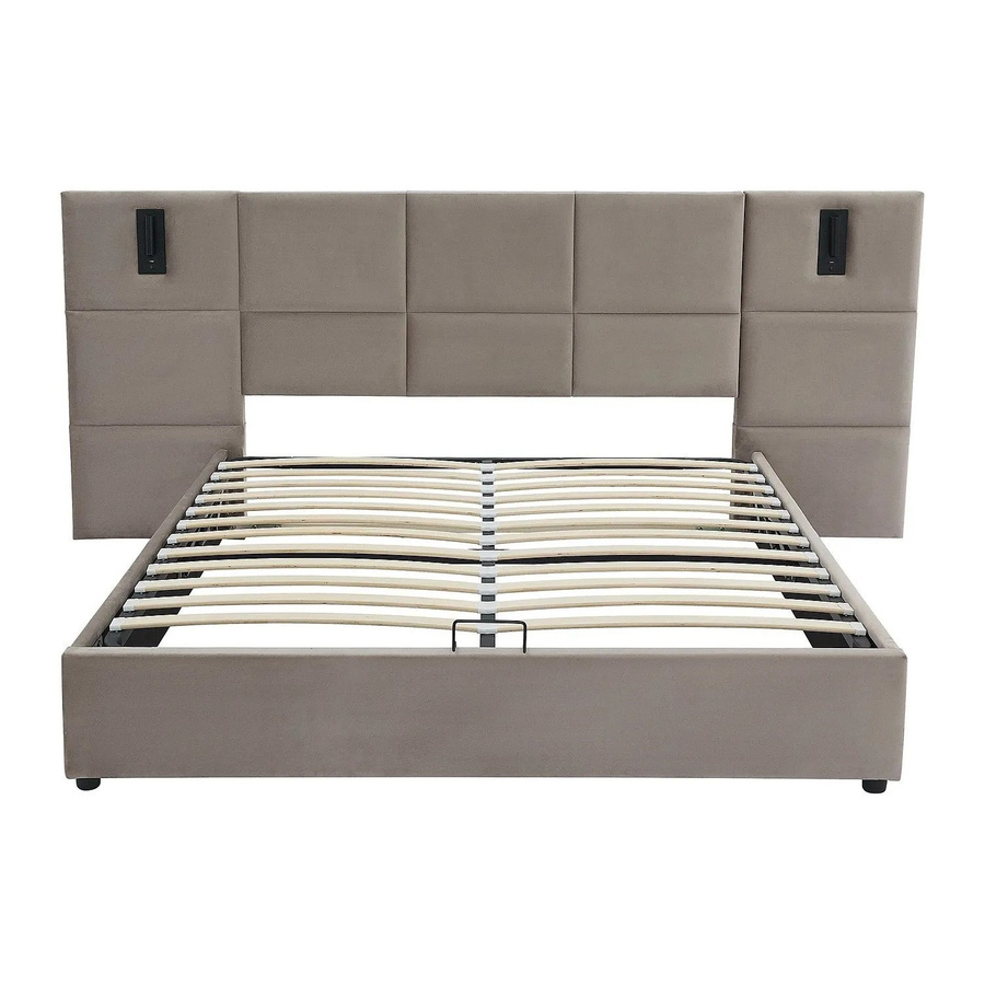 Vente-unique Bett Sareto mit Bettkasten und integrierter Leselampe, gepolstert in Samt, Farbe Taupe/Beige, B/T/H: 160 x 200 cm - Bild 2