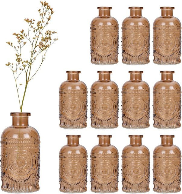 Relaxdays Glasvasen Set 12er Pack Braun, Vintage Tischvasen aus Glas, Höhe: 13 cm, Durchmesser: 6 cm - Bild 1