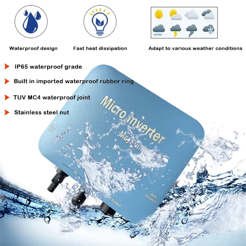 EVSOLAR 600W Netzgekoppelter Solar-Mikrowechselrichter mit MC-Anschluss, Wasserdicht, Blau, für 60V PV-Module - Bild 3
