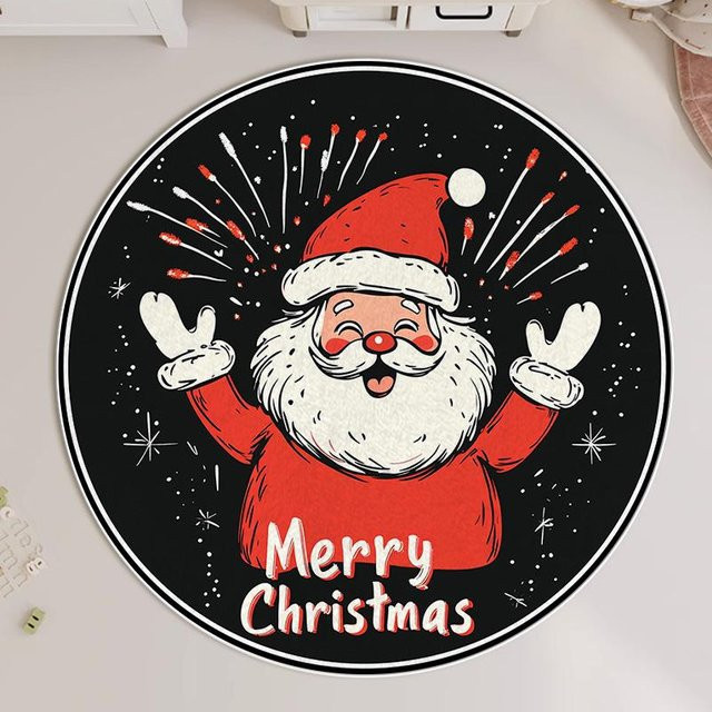 Runder Weihnachts-Teppich aus Kristall-Samt für Wohnzimmer und Schlafzimmer, Mehrfarbig, Durchmesser: 80 cm - Bild 1
