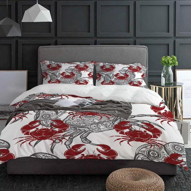 JMG Household Supplies Bettwäsche Set Rote Krabbe, 3-teilig, Rot-Weiß, B/H: 140 x 200 cm - Bild 1
