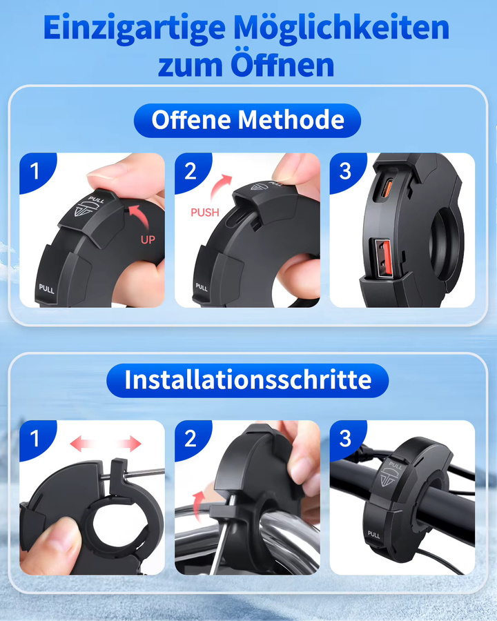 Extractme QC3.0 Motorrad USB-Schnellladegerät mit 30W Typ-C Anschluss, Wasserdichte Steckdose in Schwarz - Bild 5