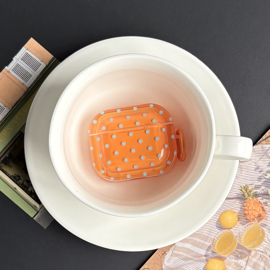 Transparente Polka-Dot Schutzhülle für Apple AirPods 1, 2, 3, 4 und Pro/Pro 2/Pro 3 in Blau und Orange - Bild 3