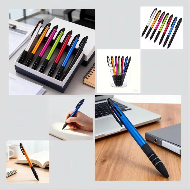 7er Set Multifunktionale Dreifarbige Kugelschreiber mit Stylus, Einziehbar, Mehrfarbig - Bild 5