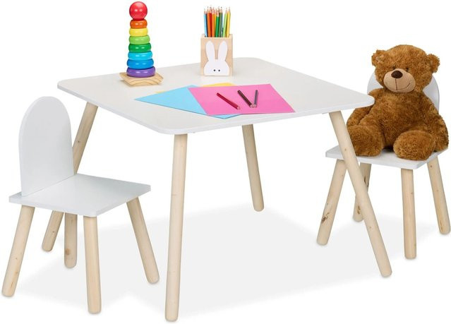 Relaxdays Kindersitzgruppe aus MDF Kiefernholz in Weiß und Natur, B/T/H: 60 x 45 x 60 cm - Bild 1