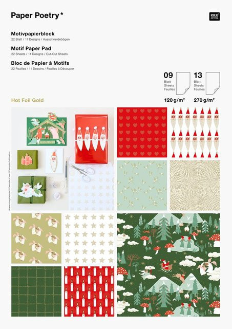 Rico Design Bastelpapier-Block Advent, Advent in Gold und Multicolour, A4, Glänzend - Bild 1