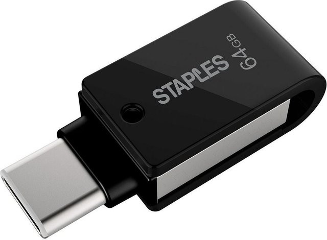 Staples K23 USB-Stick mit USB-A 3.1 und USB-C Anschluss, 64 GB, Schwarz - Bild 1
