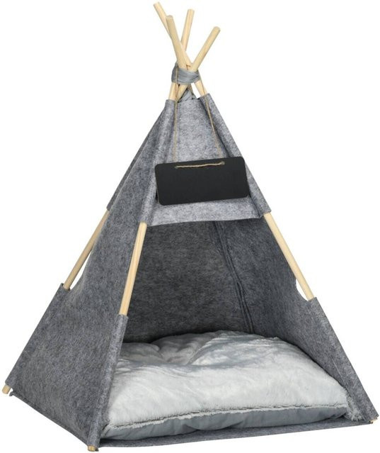 PawHut Haustierzelt im Tipi-Design mit weichem Kissen, grau, B/T/H: 58 x 58 x 80 cm - Bild 1