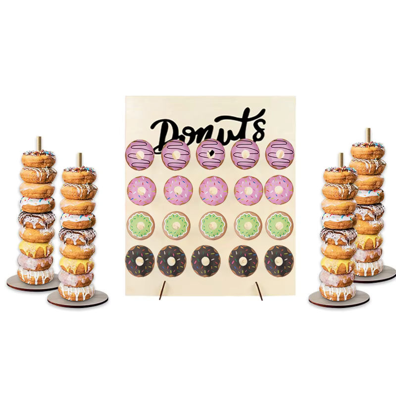Rustikaler Donut-Wandständer aus Holz von WEIGAO für Geburtstage, Hochzeiten und Babypartys - Bild 2