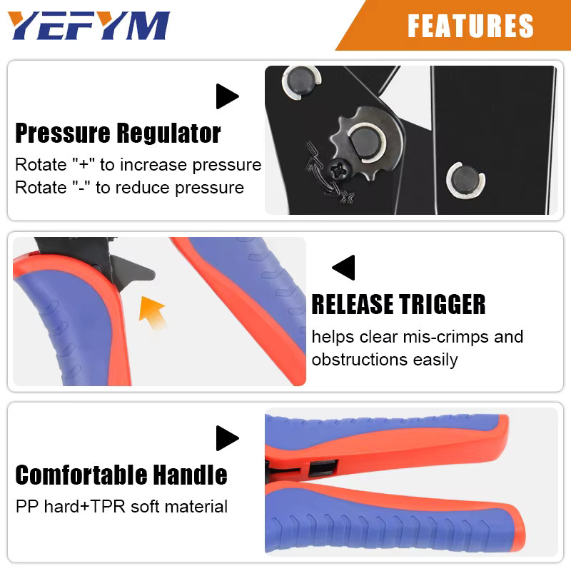 YEFYM Crimpzange YF-07FL für Flaggenklemmen FLDNY1.25/2 und rechtwinklige vorisolierte Flachstecker, geeignet für 18–13 AWG (1–2,5 mm2) - Bild 5