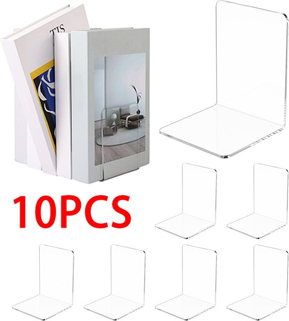 10 Stück Acryl-Buchstützen in L-Form, transparente Buchstützen aus Kunststoff für Büro, Bibliothek und Schule - Bild 1