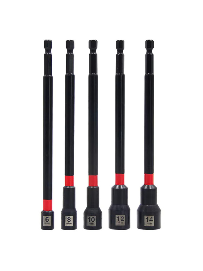 VIBRATITE 5-teiliges magnetisches Langmutter-Schraubendreher-Set mit Innensechskant-Adapter für Schlagbohrmaschinen, Länge: 150 mm - Bild 2
