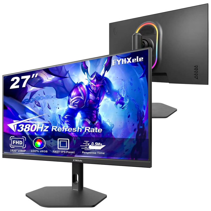 FYHXele Gaming Monitor 27 Zoll mit 380Hz, FHD 1080P IPS Display, 0.5ms Reaktionszeit, 100% sRGB, 400cd/m², RGB Hintergrundbeleuchtung, Schwarz, HDMI und DisplayPort - Bild 4
