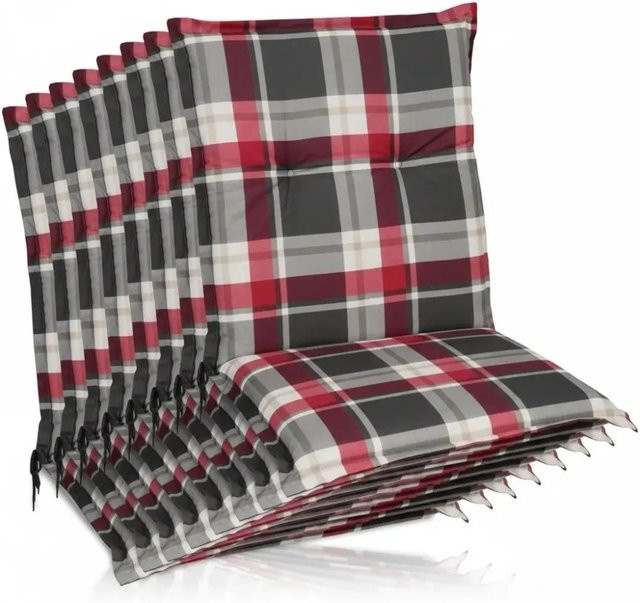 Beautissu 8er Set Sunny RK Niedriglehner Auflagen in Bordeaux Kariert, B: 100 cm, T: 50 cm - Bild 1