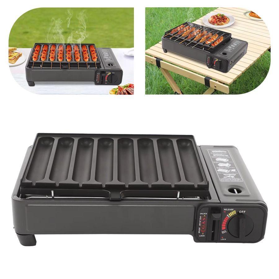 Bymaocar Tragbarer Gasgrillofen mit Wurstgrillplatte, Schwarz, B/T/H: 42 x 26 x 11 cm - Bild 4