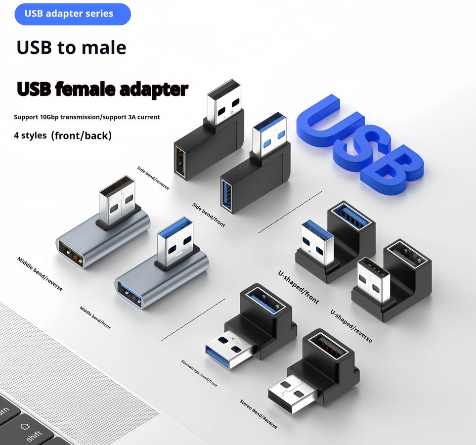 Gtwoilt USB 3.0 Winkeladapter 90 Grad Stecker auf Buchse, Upward-Winkeladapter mit 10 Gbit/s für Laptop und PC, Schwarz - Bild 2