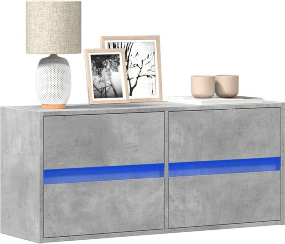 vidaXL TV-Wandschrank mit LED-Beleuchtung in Betongrau, Modernes Design aus Holzwerkstoff und Beton, B/T/H: 100 x 31 x 45 cm - Bild 1