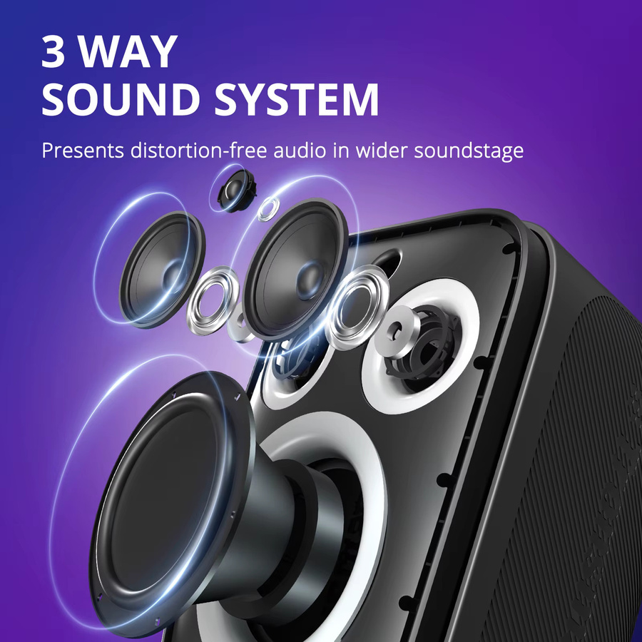 Tronsmart Halo 200 Bluetooth-Party-Lautsprecher in Schwarz mit 3-Wege-Soundsystem, Tiefbass, kabelgebundenem Mikrofon und Gitarreneingang sowie App-Steuerung - Bild 2