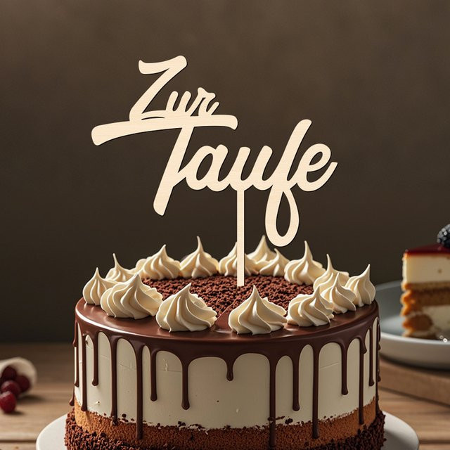 YOMDID Holz-Tortenaufsatz Zur Taufe in Beige als Dekoration für Babyparty und Geburtstag - Bild 1