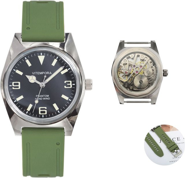VITEMPORA Analoguhr, Handaufzug, Edelstahl, 36 mm, Herren, Schwarz - Bild 1