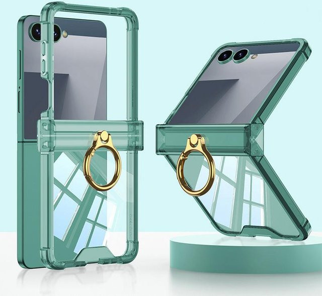 Samsung Galaxy Z Flip 7 Hülle mit Airbag Anti-Drop Schutz, All-inclusive Klappbare Metallringhalter und Kamera Schutzabdeckung in Grün - Bild 1