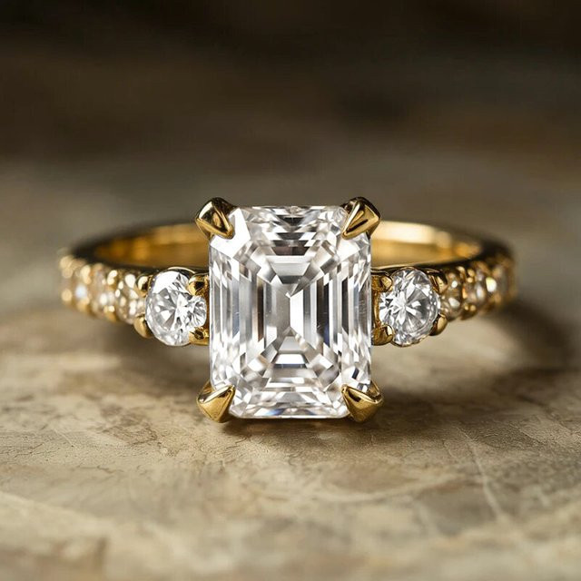 Huitan Damenring, achteckig, Gold, Zirkonia - Bild 1