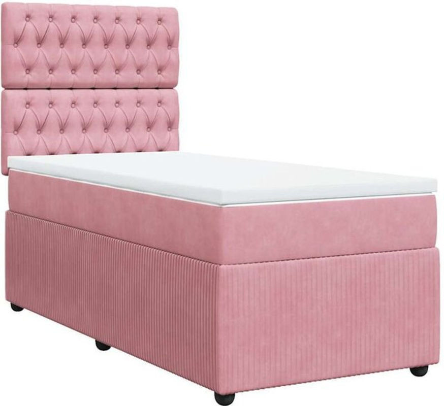 Vidaxl Boxspringbett mit Matratze aus Samt in Rosa und Weiß, B/T/H: 90 x 190 x 150,5 cm - Bild 1