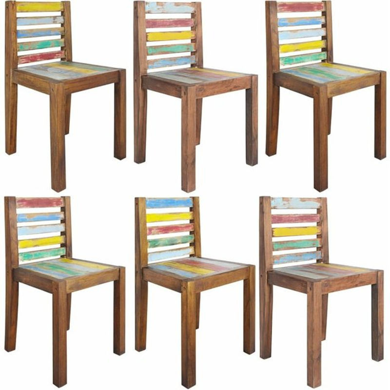 Vidaxl Esszimmerstühle 6er Set aus Altholz Massiv im Retro Landhaus Stil in Bunt - Bild 1