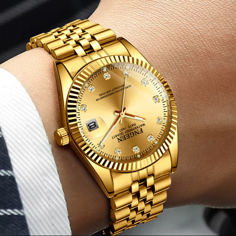 BINBOND Armbanduhr Quarz, Edelstahl, Gold, Herren, Analoguhr - Bild 3