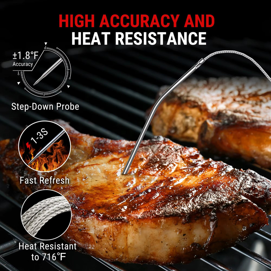 ThermoPro TP901 Bluetooth Digitalthermometer mit App-Steuerung für Grillen und Kochen, Orange - Bild 3