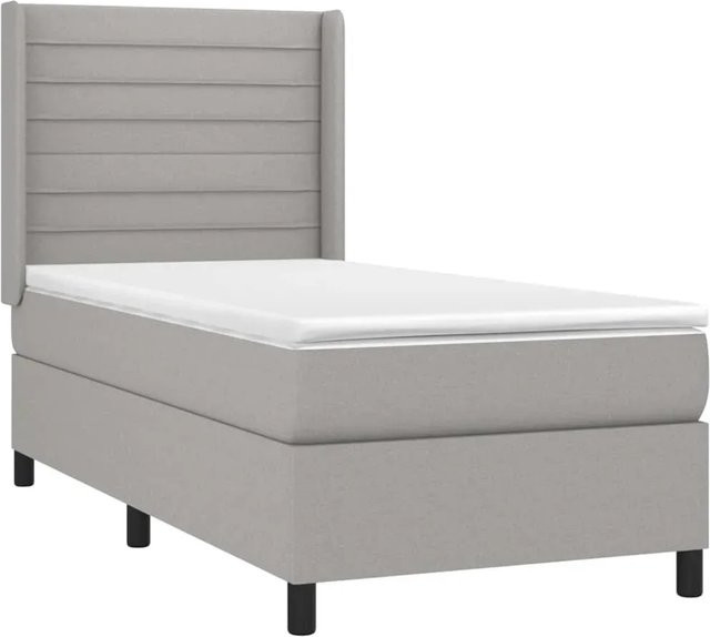 vidaXL Boxspringbett mit Matratze in Hellgrau, Hybridbett mit LED-Unterbettbeleuchtung und USB-Ladeport, B/T: 90 x 200 cm - Bild 1
