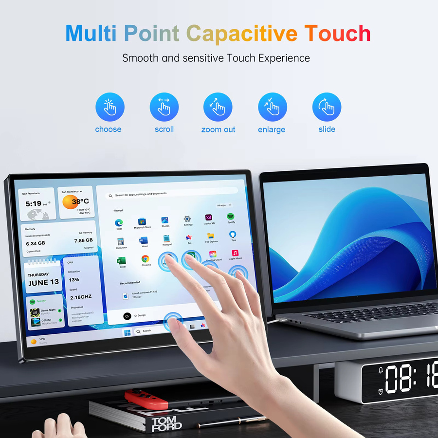 Unew Premium Tragbarer 14 Zoll Monitor mit Touchscreen und IPS Display in Schwarz für Laptop, Handy und CCTV - Bild 5