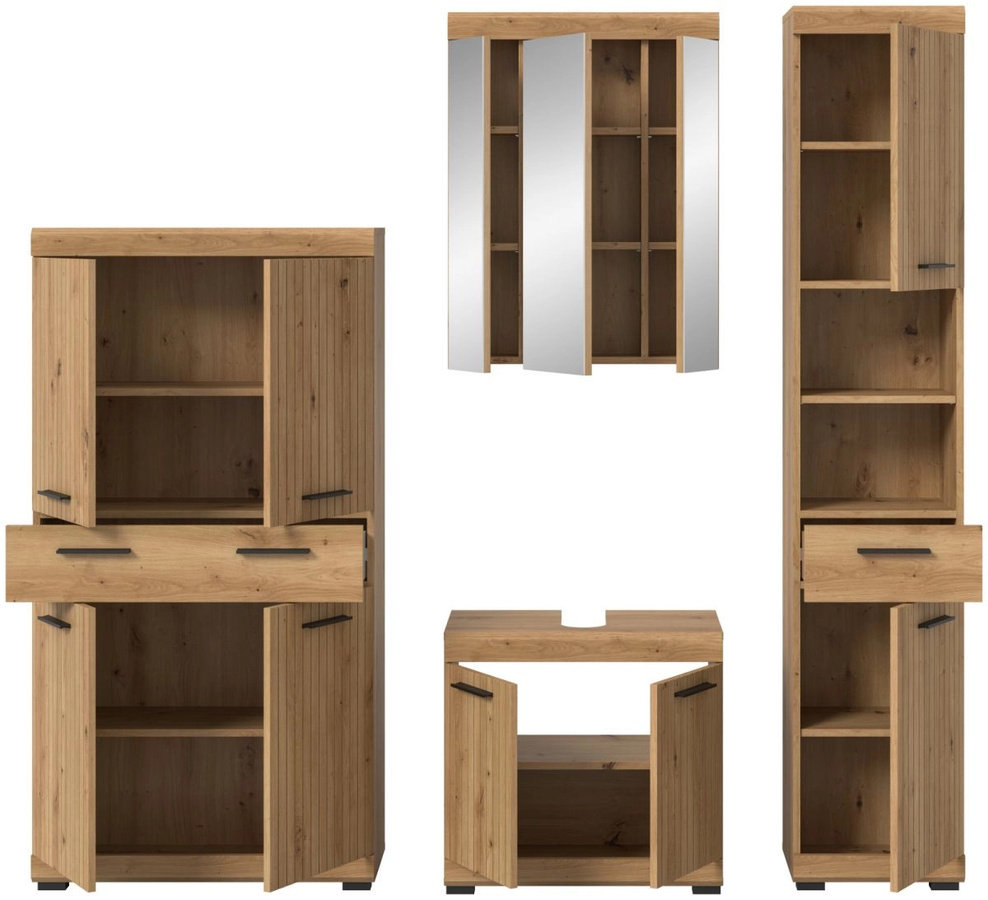 Badmöbel Set Shawn von Inn.Furn in Eiche braun, 4-teilig, modern und matt - Bild 4