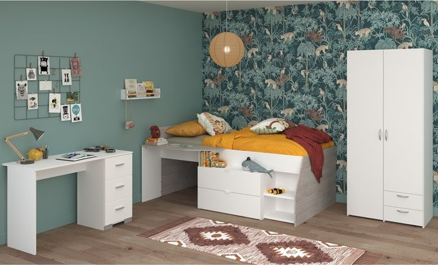 Parisot Kinderzimmer Möbelset Milky 13, 3-teilig, Weiß / Grey Loft - Bild 1