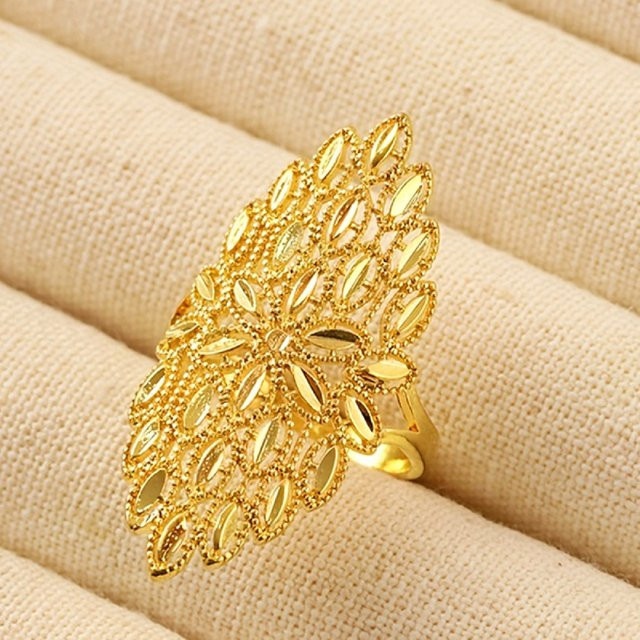 Huitan Ring, Goldfarbe, Hohlmuster, Damen - Bild 1
