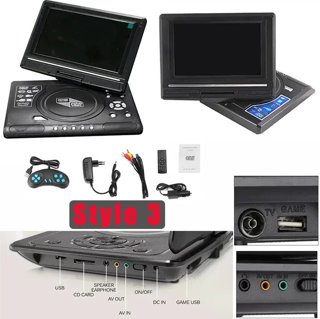 Luxuglow Tragbarer LCD-Bildschirm mit 9,8 Zoll Breitbild und 270 Grad Drehbarkeit in Schwarz für DVD-Player, VCD und MP3 - Bild 1