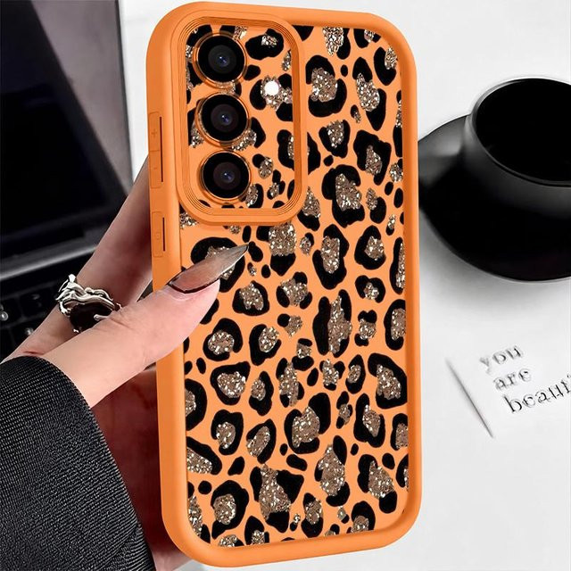 Braune Handyhülle mit Leopardenmuster für Samsung Galaxy S26 S25 S24 S23 Ultra FE und A-Serie aus TPU - Bild 1