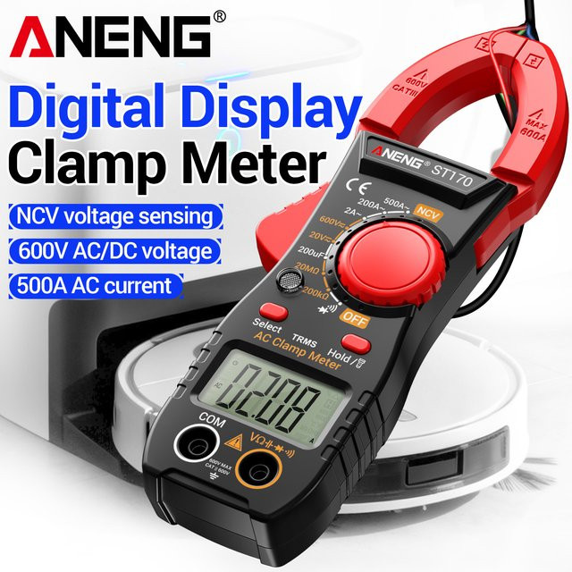 ANENG ST170 Multifunktionales Zangenmessgerät mit 500A AC-Strom, 600V AC/DC-Spannung und Taschenlampe in Schwarz und Rot - Bild 1