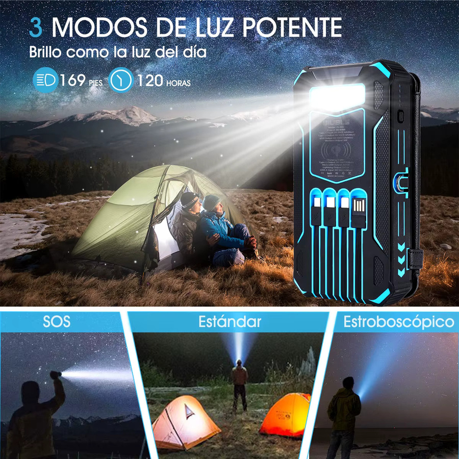 BIUBLE Solar Power Bank mit 36800 mAh und kabellosem Laden, PD 18W Schnellladegerät in Schwarz - Bild 6