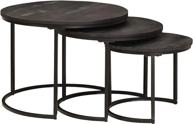 vidaXL Nesting-Couchtische 3-teilig in Schwarz aus Massivholz Mango und Stahl im industriellen Design - Bild 1