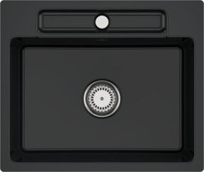 Villeroy & Boch Siluet 60 S Flat bündige Keramikspüle mit Ablagegarnitur und Handbetätigung in Pure Black, Breite: 60 cm - Bild 1