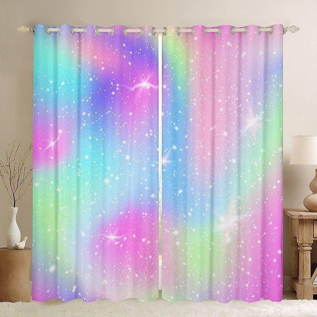 Zweiteiliger Regenbogen-Vorhang mit Batikmuster und Sternen in Blau, Verdunkelungsvorhänge für Schlafzimmer und Wohnzimmer, B: 53,5 cm x H: 114 cm - Bild 1