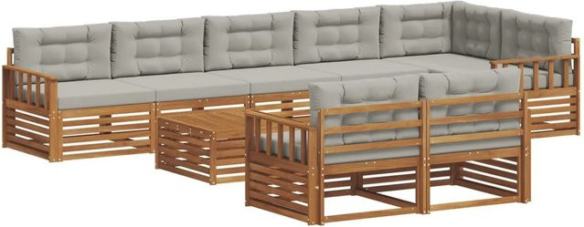 vidaXL Outdoor-Sofagarnitur aus Akazienholz mit 26-teiligem Set und Kissen in Natur und Hellgrau - Bild 1