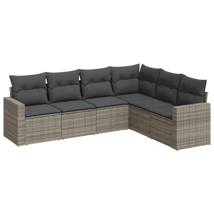 vidaXL 6-teilige Garten-Sofagarnitur aus Poly-Rattan mit Kissen in Grau - Bild 2