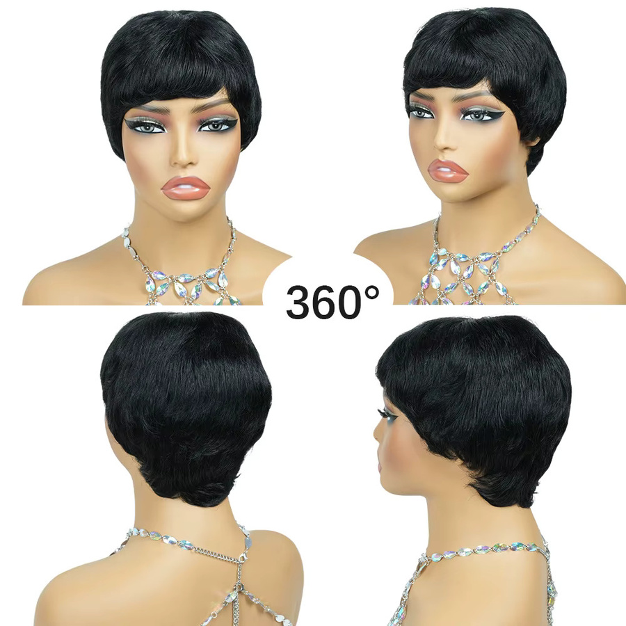OYM HAIR Perücke Pixie-Schnitt, geschichtet, schwarz, Damen, Echthaar - Bild 2