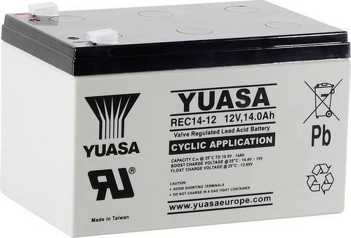 Yuasa REC14-12 Bleiakku 12V 14Ah Blei-Vlies AGM mit Flachstecker 6,35mm B/H/T: 15,1 x 9,7 x 9,8 cm - Bild 1