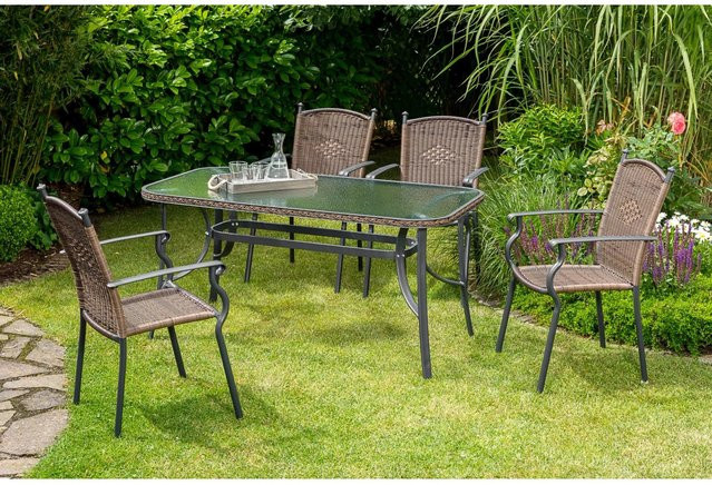 Merxx Roma Gartenmöbel-Set aus Aluminium und Kunststoffgeflecht in Grau mit Tisch und 4 Sitzplätzen, Tisch B: 150 cm, T: 80 cm, H: 72,5 cm - Bild 1